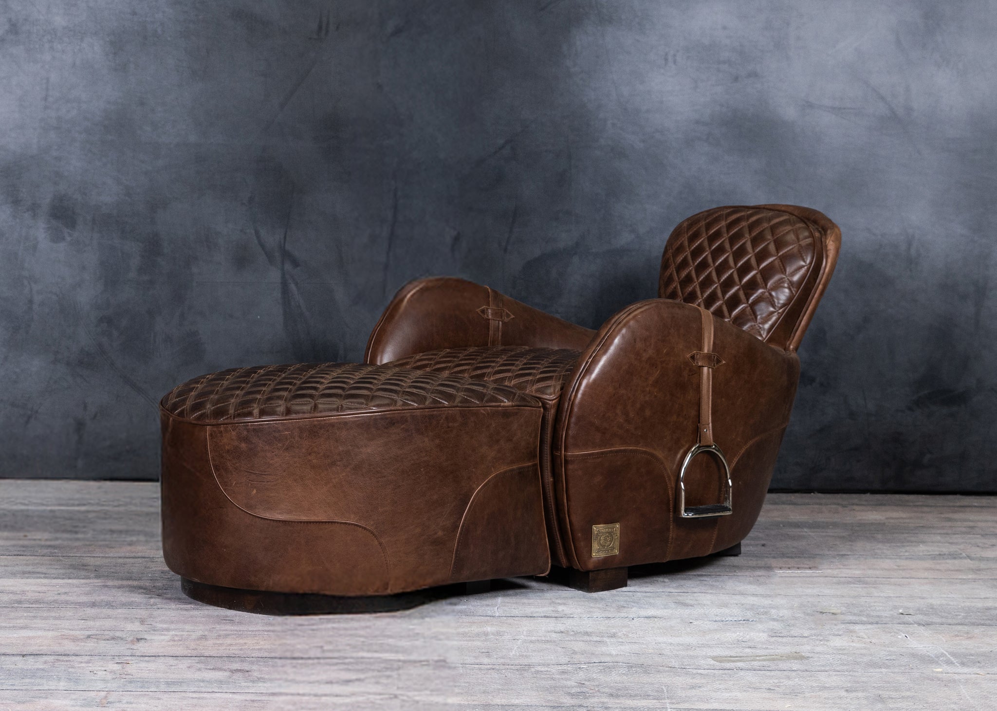 EQUESTRIAN LEATHER CHAIR AND OTTOMAN