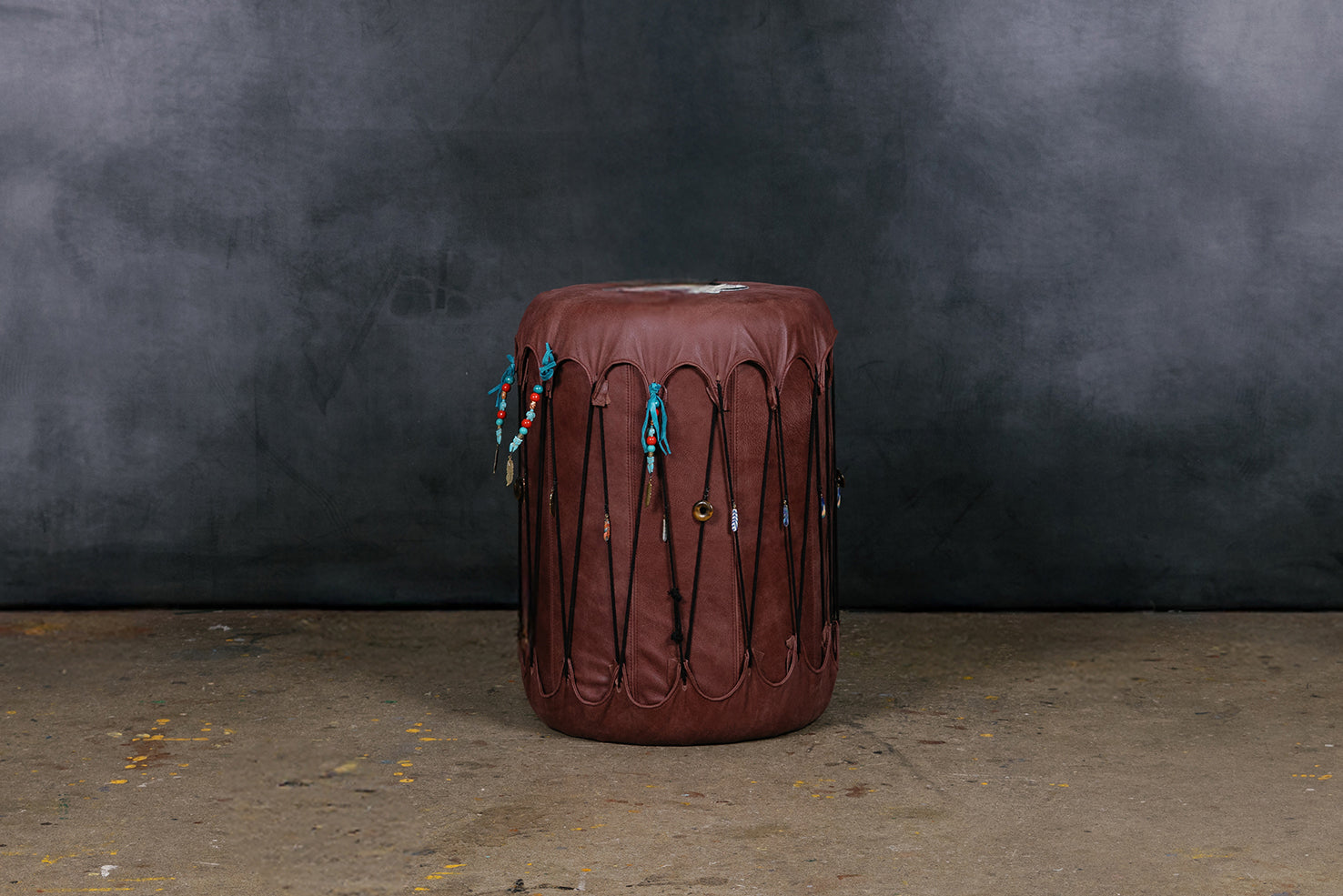 NATIVE LEATHER END TABLE OTTOMAN BROWN