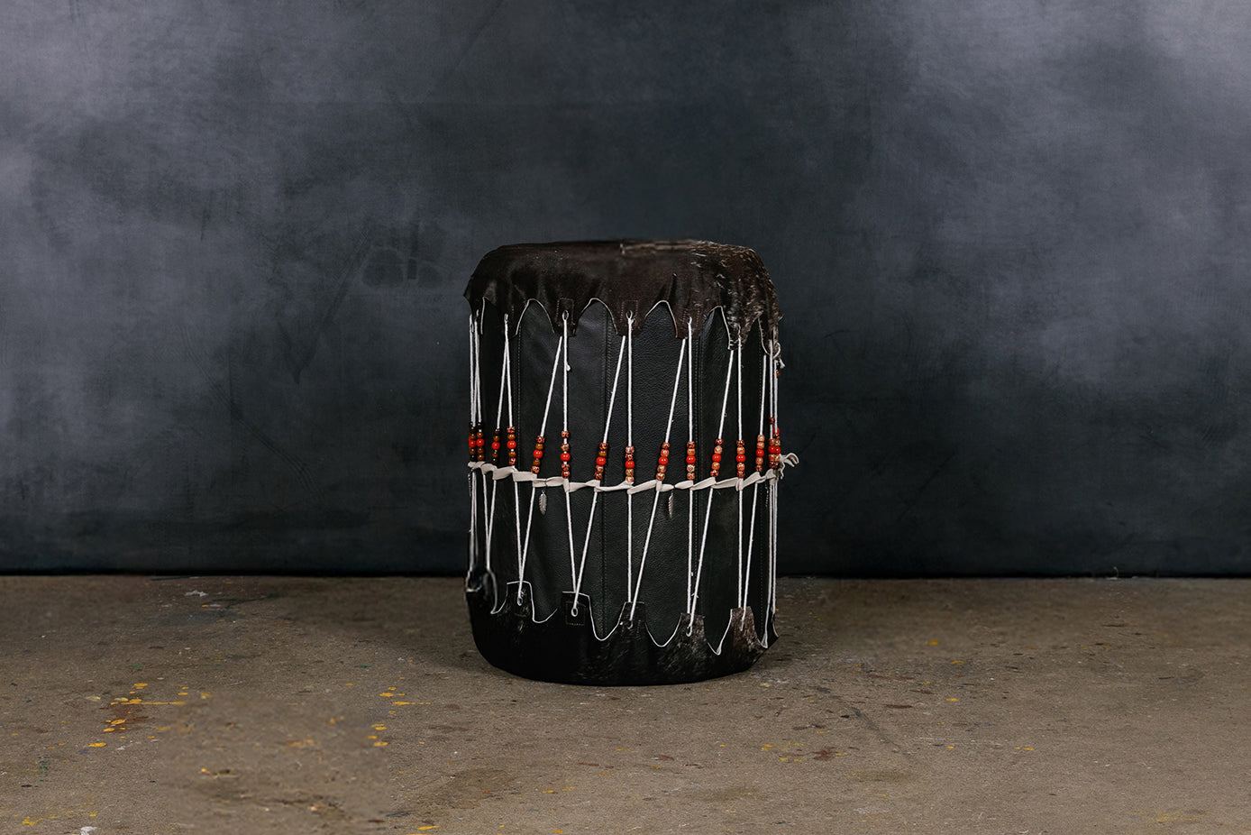 NATIVE LEATHER END TABLE OTTOMAN BLACK