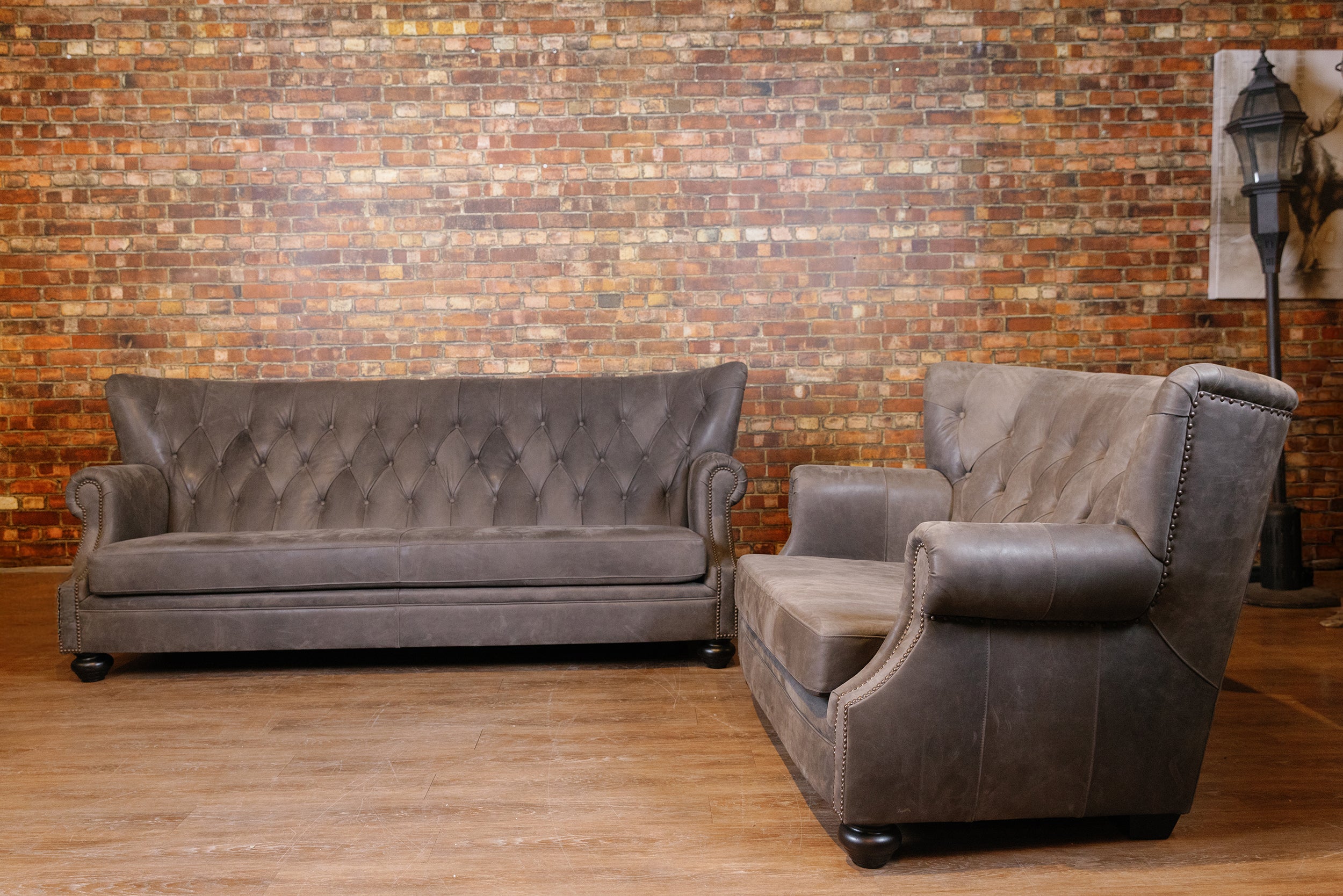 WRITERS SOFA AND LOVESEAT PAIR ( PREMIUM GREY LEATHER FULL GRAIN)