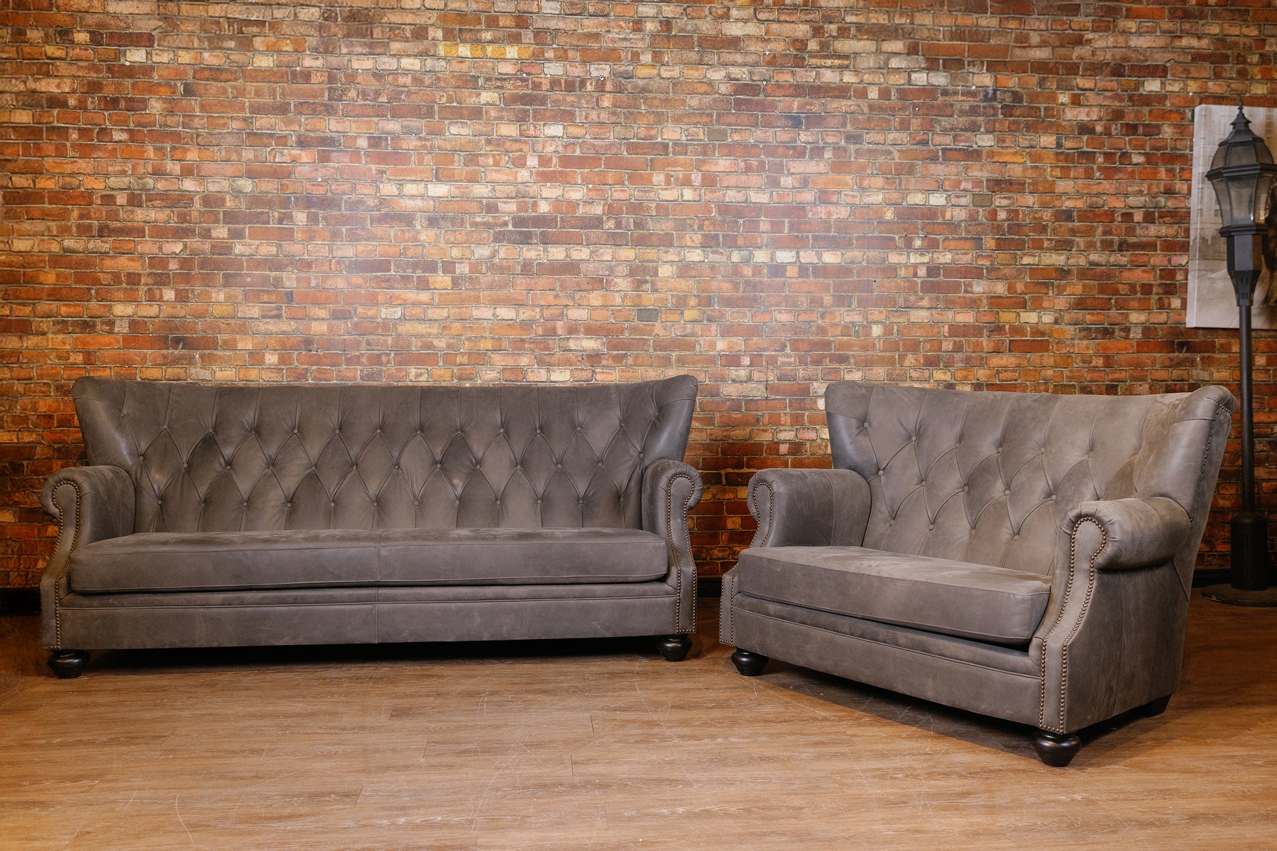 WRITERS SOFA AND LOVESEAT PAIR ( PREMIUM GREY LEATHER FULL GRAIN)