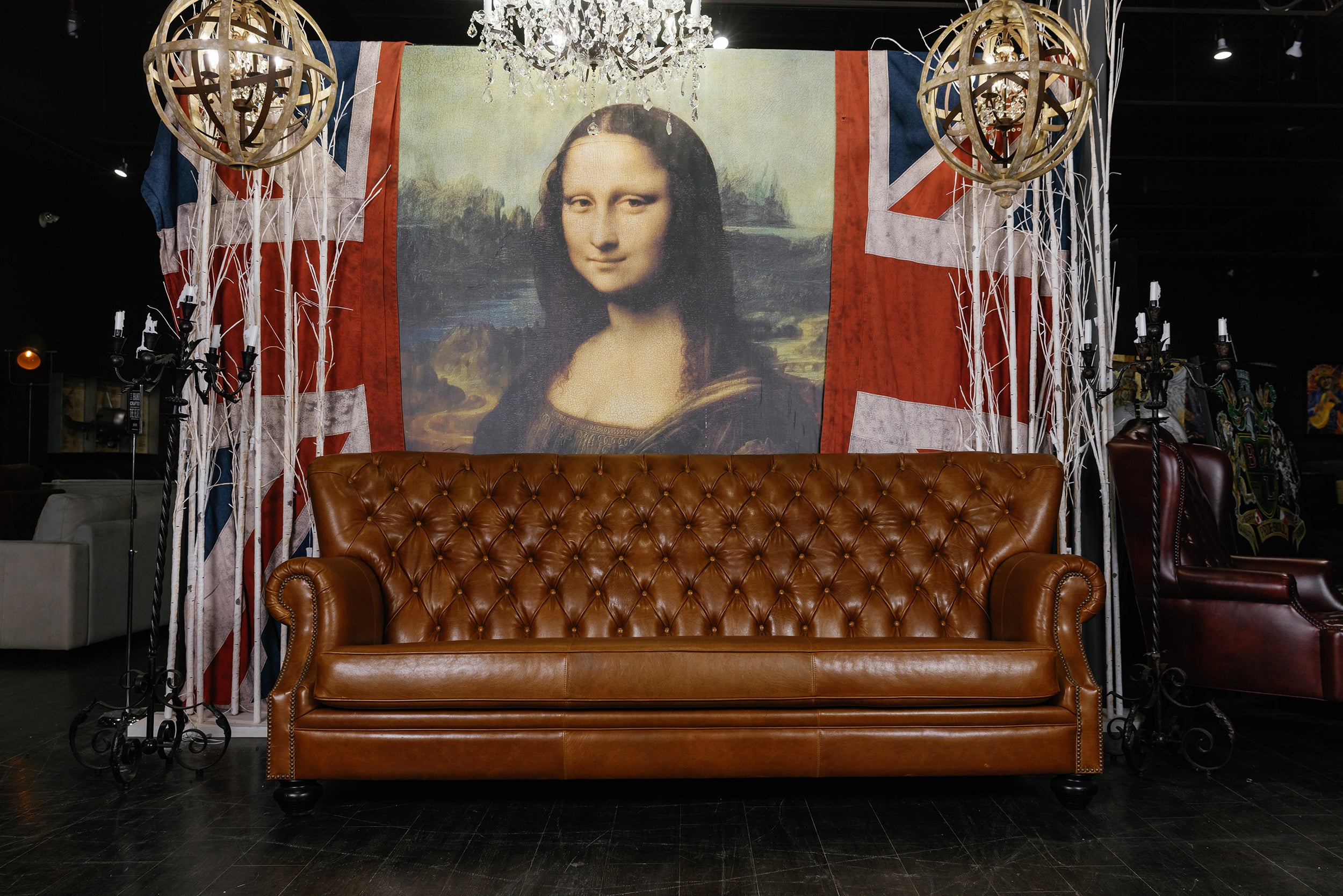 WRITERS ANGLE BACK LEATHER SOFA TOBACCO COLOUR (SOLD)