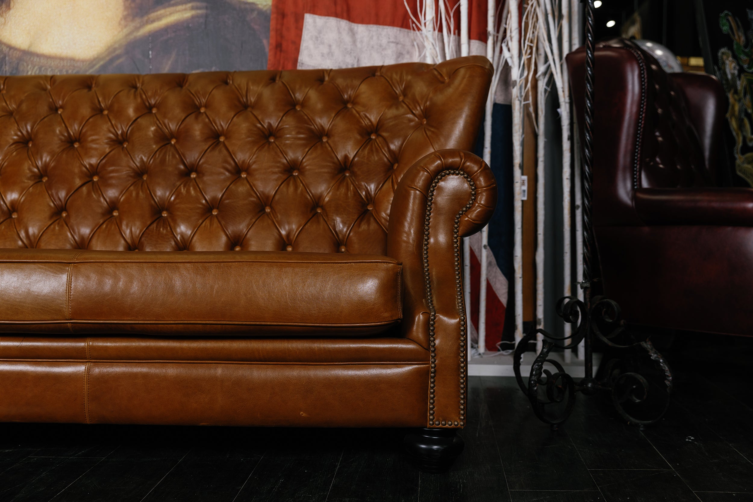 WRITERS ANGLE BACK LEATHER SOFA TOBACCO COLOUR (SOLD)
