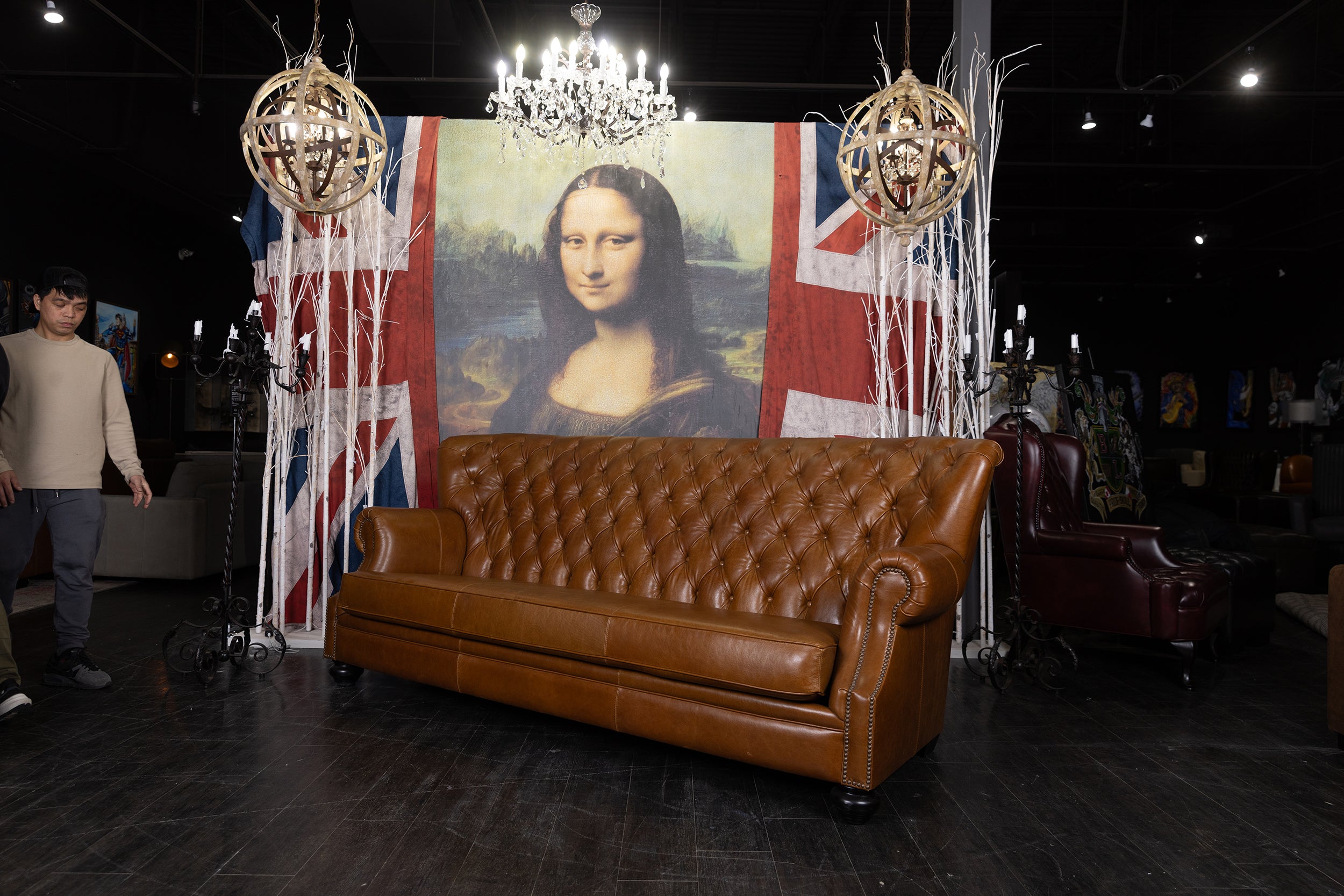 WRITERS ANGLE BACK LEATHER SOFA TOBACCO COLOUR (SOLD)