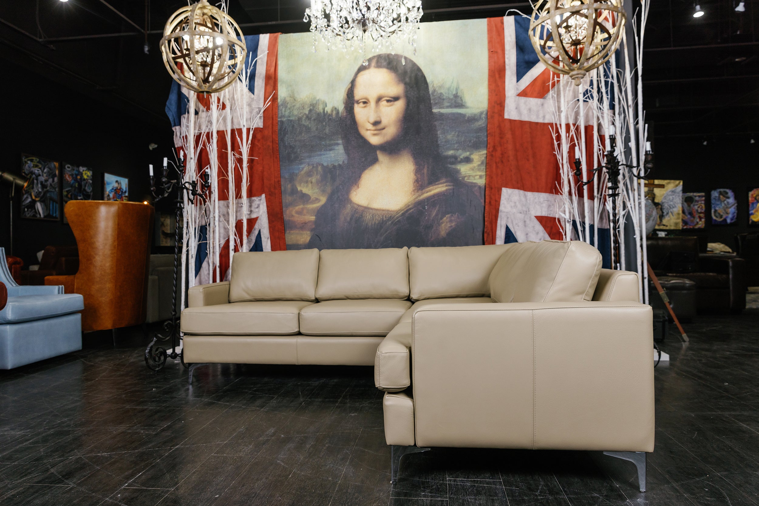 NEW YORK LEATHER SECTIONAL FLOOR MODEL AS IS