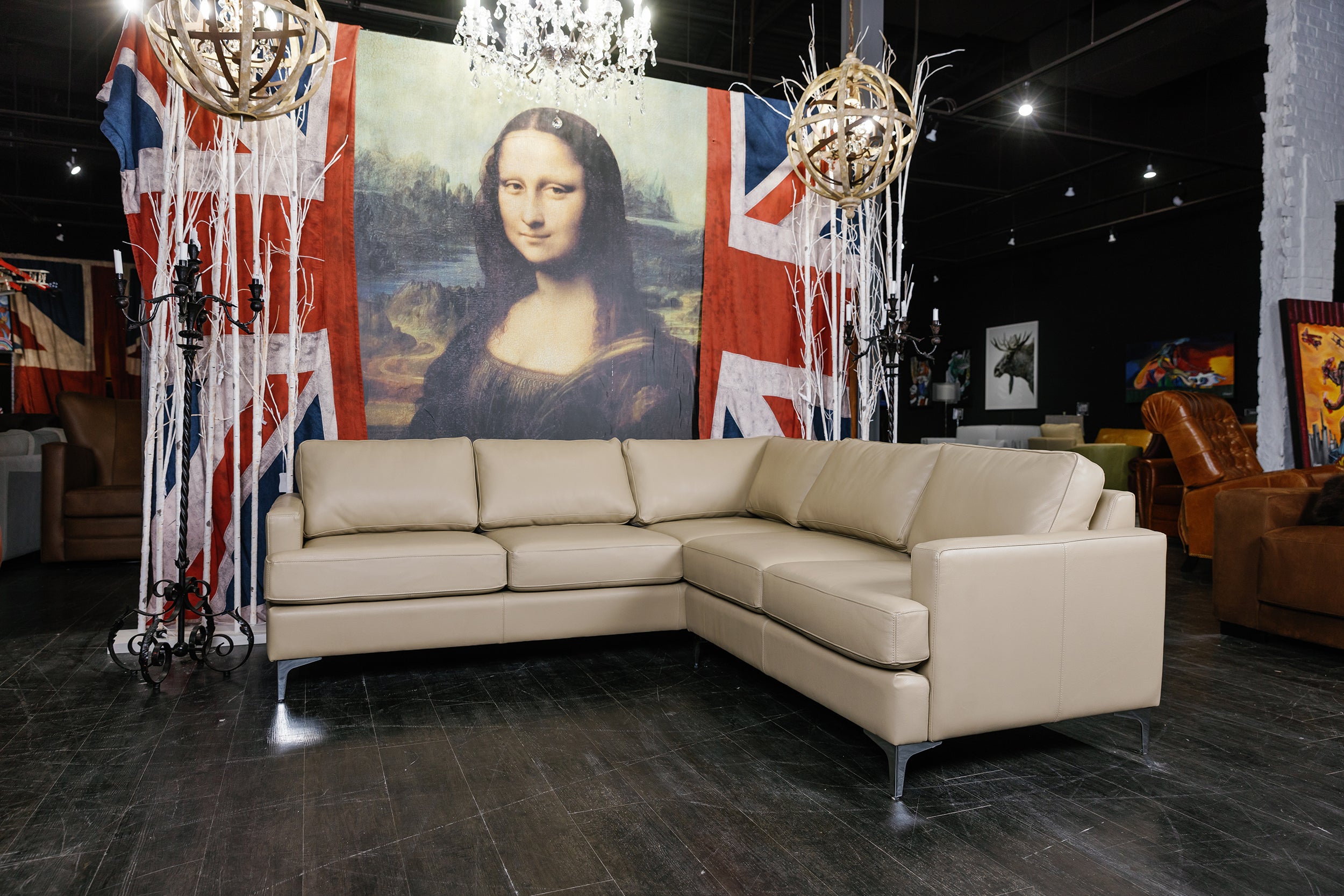 NEW YORK LEATHER SECTIONAL FLOOR MODEL AS IS