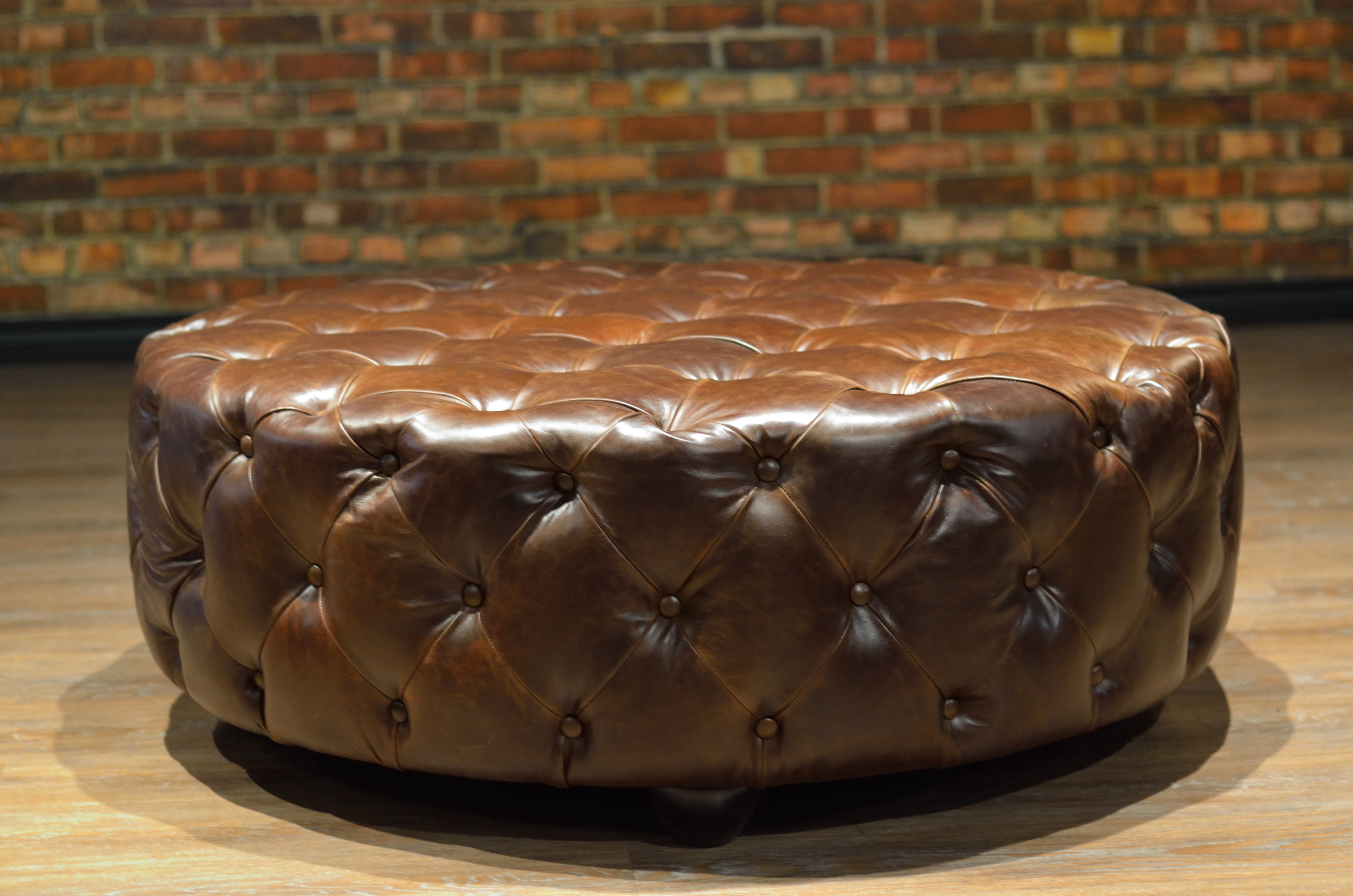 ROYAL DECADENCE ROUND TUFTED LEATHER OTTOMAN