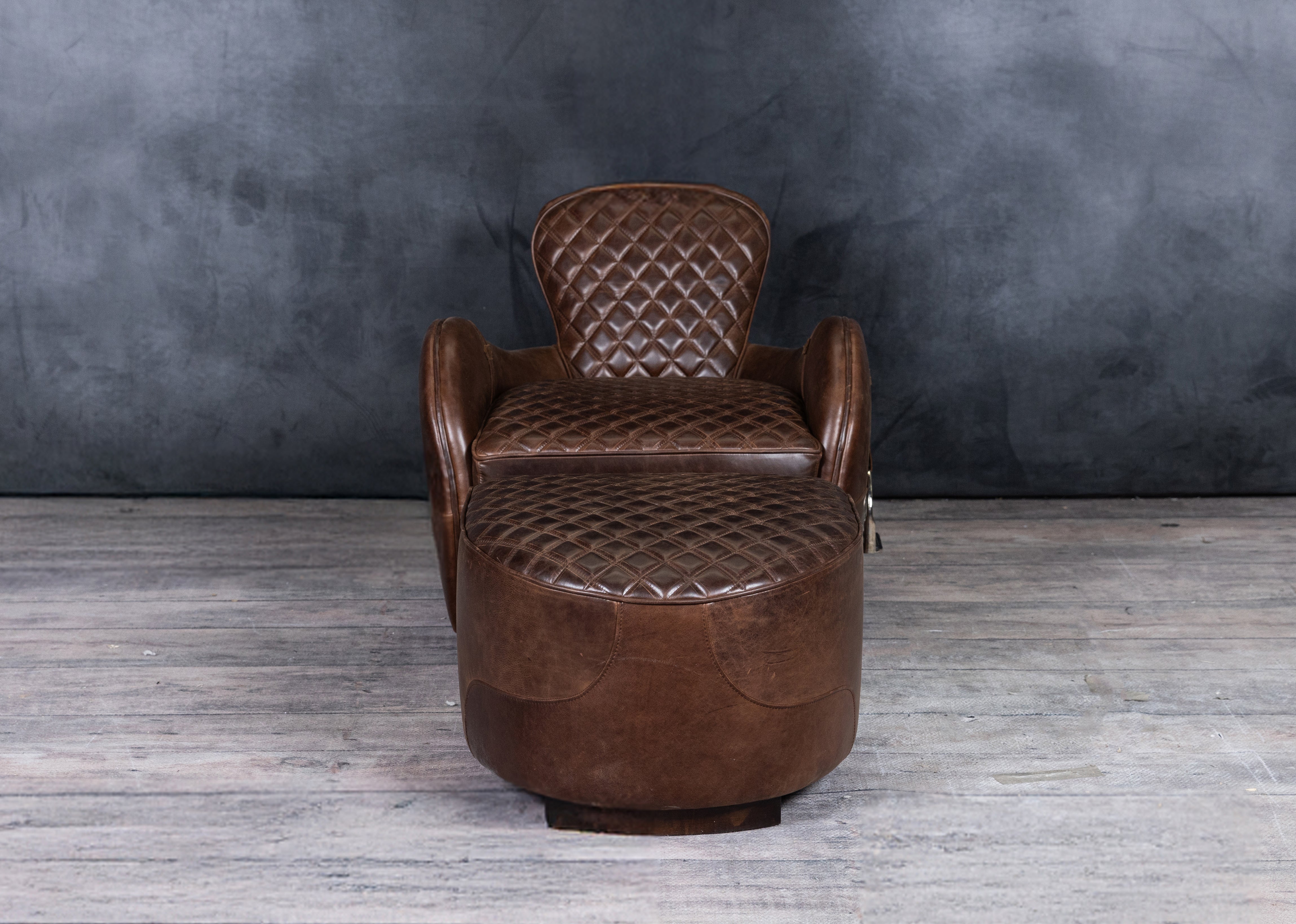 EQUESTRIAN LEATHER CHAIR AND OTTOMAN