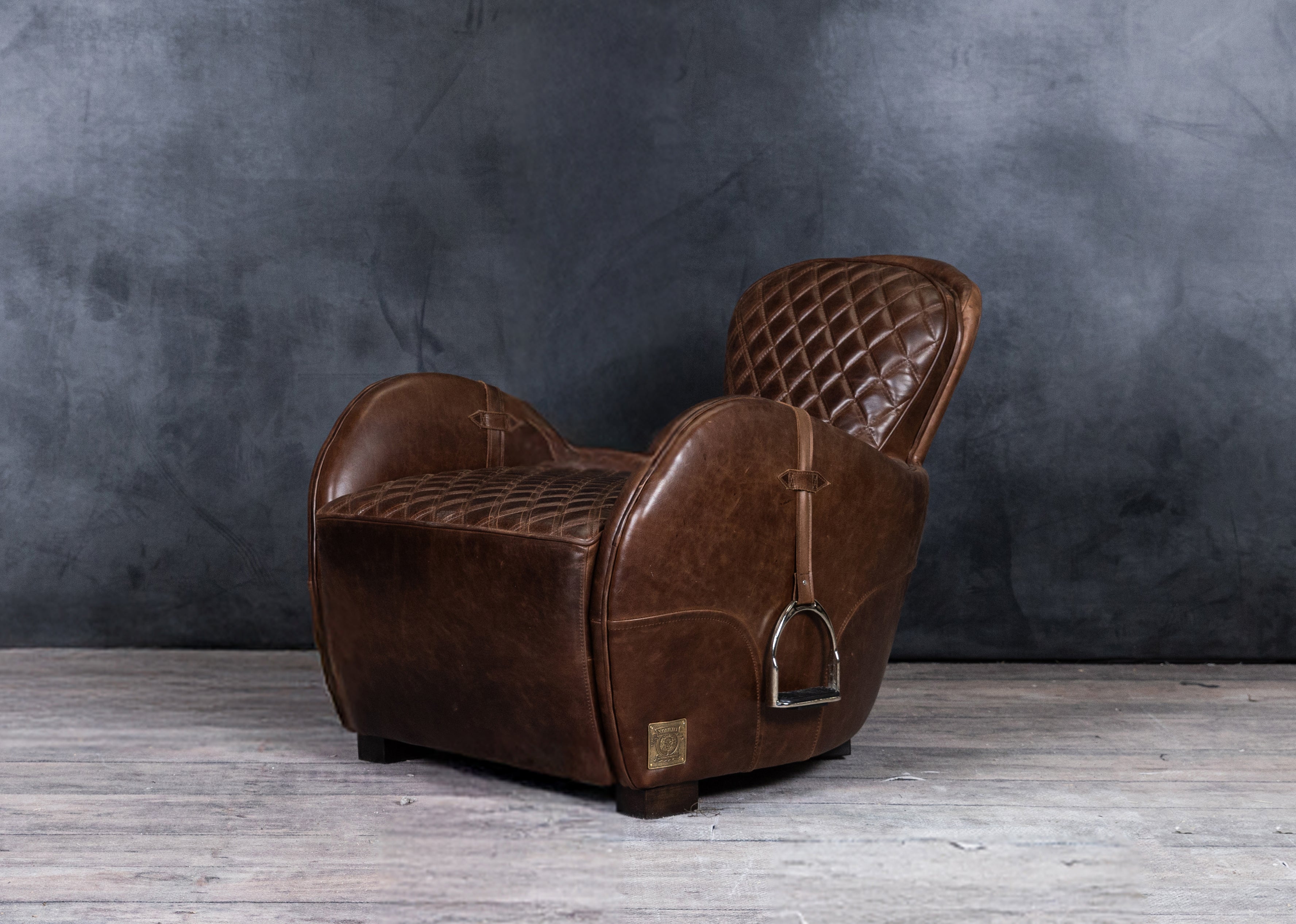 EQUESTRIAN LEATHER CHAIR AND OTTOMAN