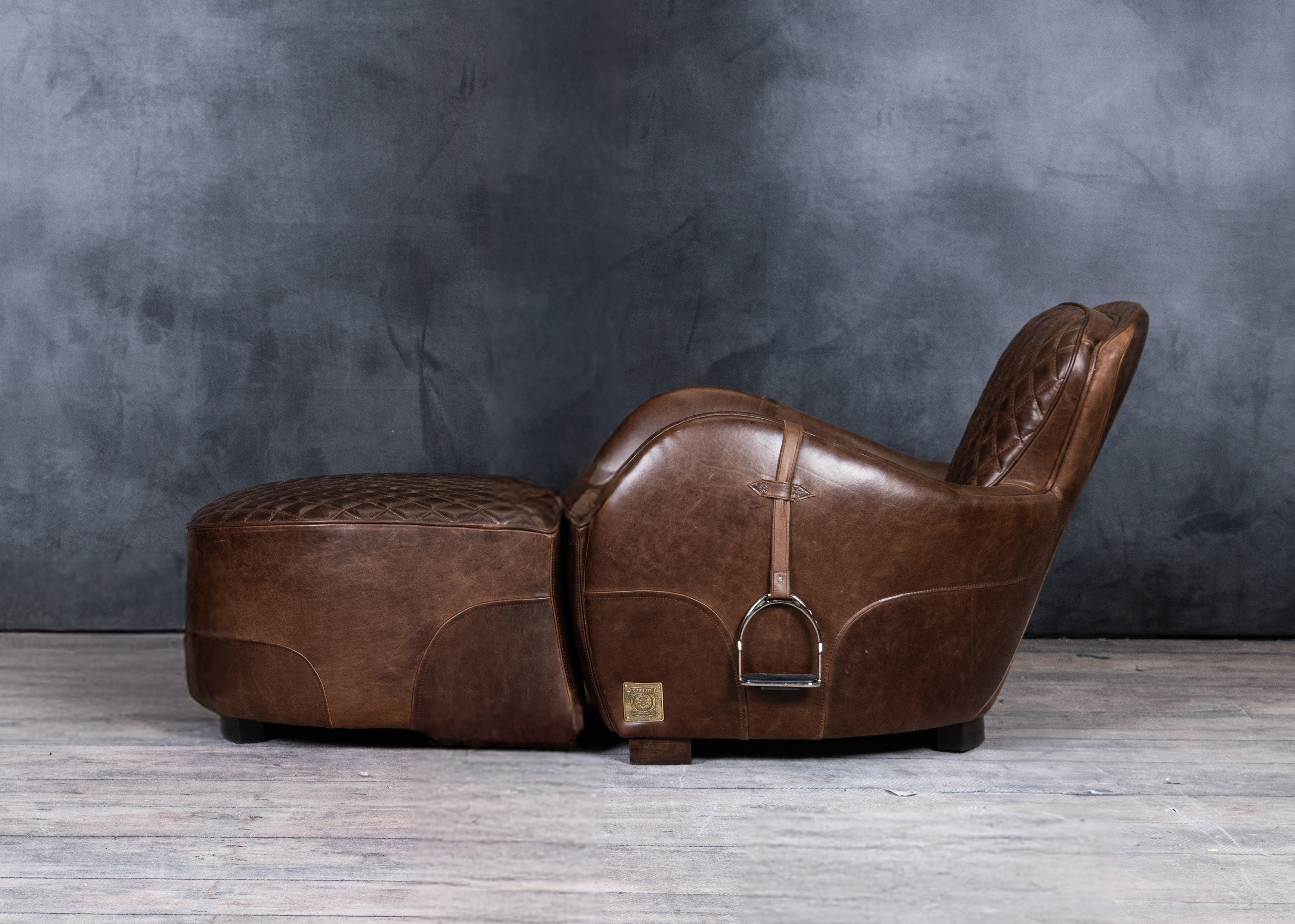 EQUESTRIAN LEATHER CHAIR AND OTTOMAN