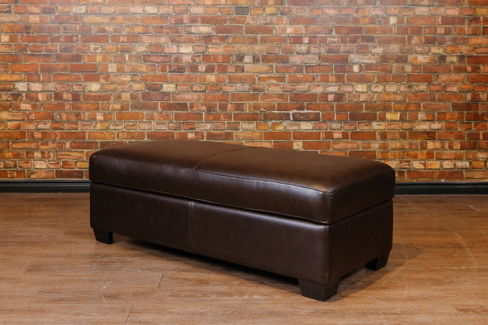 LARGE STORAGE OTTOMAN IN CHOCOLATE BROWN FLOOR MODEL