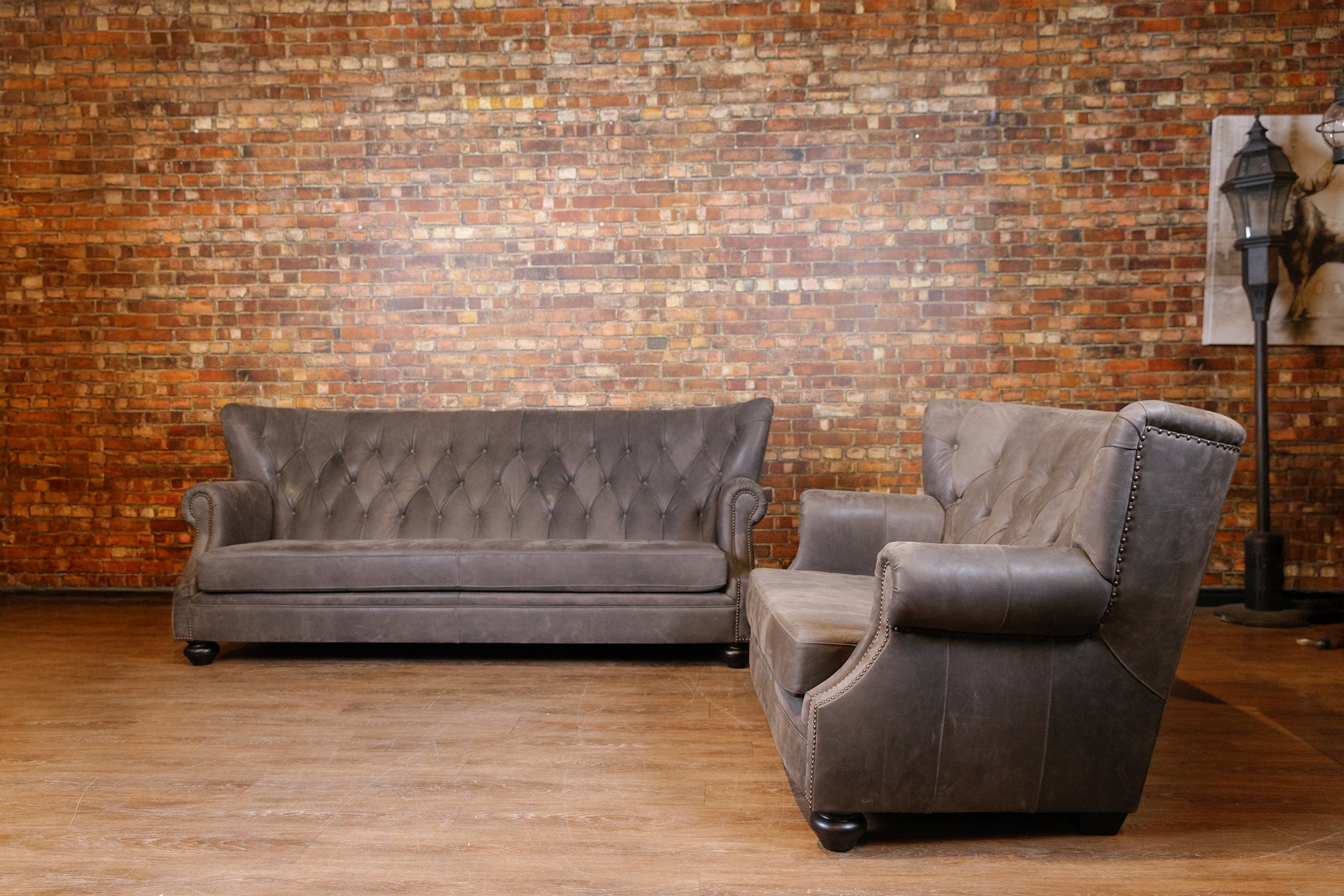 WRITERS SOFA AND LOVESEAT PAIR ( PREMIUM GREY LEATHER FULL GRAIN)