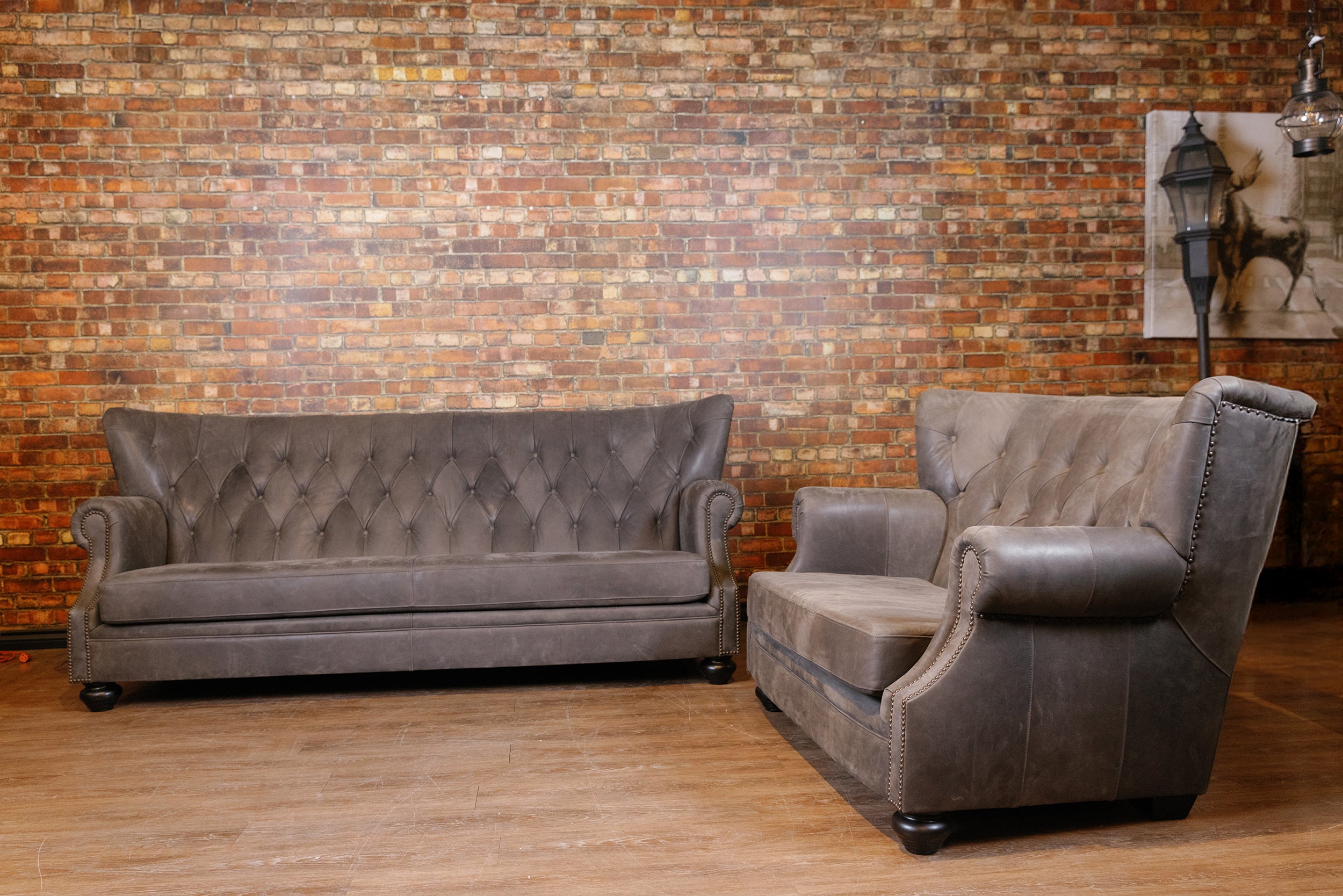 WRITERS SOFA AND LOVESEAT PAIR ( PREMIUM GREY LEATHER FULL GRAIN)