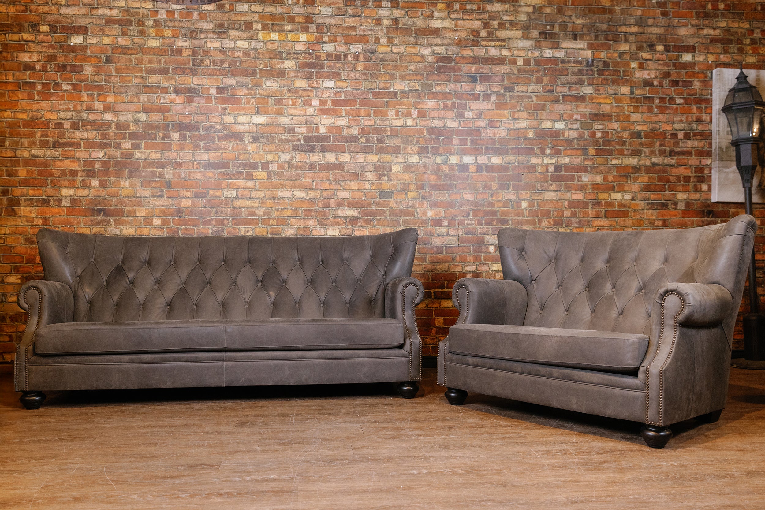 WRITERS SOFA AND LOVESEAT PAIR ( PREMIUM GREY LEATHER FULL GRAIN)