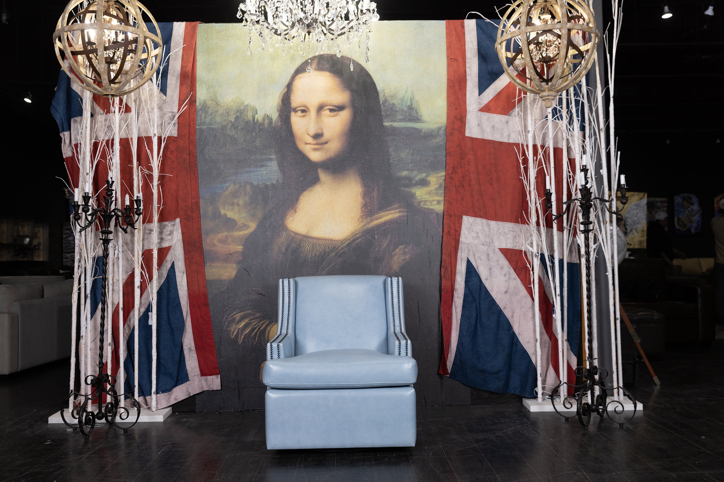 VIVIAN LEATHER SWIVEL ICE BLUE FLOOR MODEL CHAIR